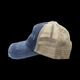 Palmetto Moon Distressed Criss Cross Washed Navy Ponytail Opening Relaxed Trucker Hat