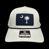 Richardson 112 Rope White Palmetto Moon Navy Performance PVC Patch Trucker Hat