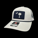 Richardson 112 Rope White Palmetto Moon Navy Performance PVC Patch Trucker Hat