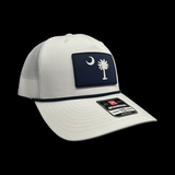Richardson 112 Rope White Palmetto Moon Navy Performance PVC Patch Trucker Hat