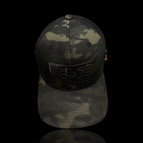 803 America Flexfit Black Camo Fitted Mesh Military Trucker Hat