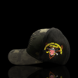 803 America Flexfit Black Camo Fitted Mesh Military Trucker Hat