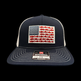 Richardson 112 Navy White Embroidered Fishing Old Glory Patch Trucker Hat
