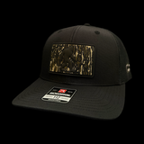Richardson 112 Black Bigfoot Camo Performance Trucker Hat
