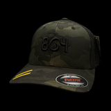 864 Yupoong Black Camo Fitted Trucker Hat