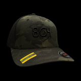 864 Yupoong Black Camo Fitted Trucker Hat