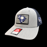 803 Richardson Flexfit Navy Heather Performance PVC Patch Patriotic Fitted Trucker Hat