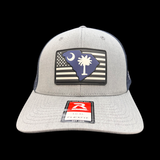 803 Richardson Flexfit Navy Heather Performance PVC Patch Patriotic Fitted Trucker Hat