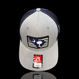 803 Richardson Flexfit Navy Heather Performance PVC Patch Patriotic Fitted Trucker Hat