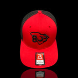 803 Richardson Flex Red Black Fitted Mesh Trucker Hat