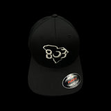803 Flexfit XXL Black fitted cotton hat (2 logo colors)