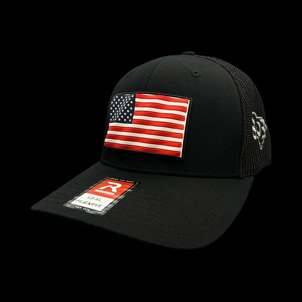 Richardson 110 3D Old Glory Waving Black Performance Fitted Hat