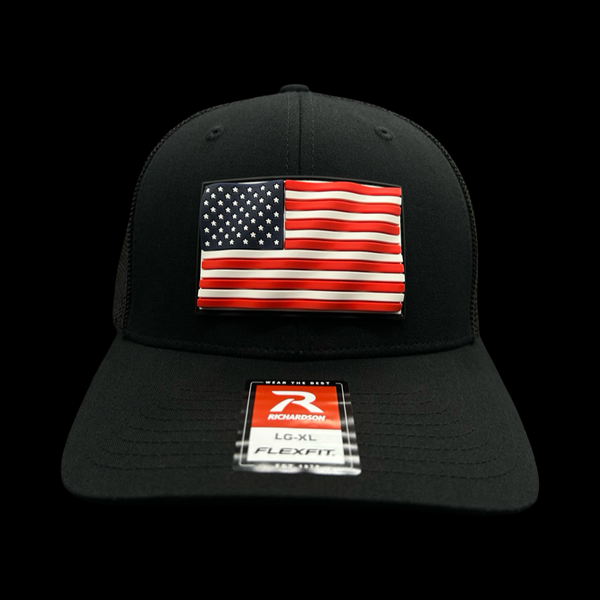 Richardson 110 3D Old Glory Waving Black Performance Fitted Hat