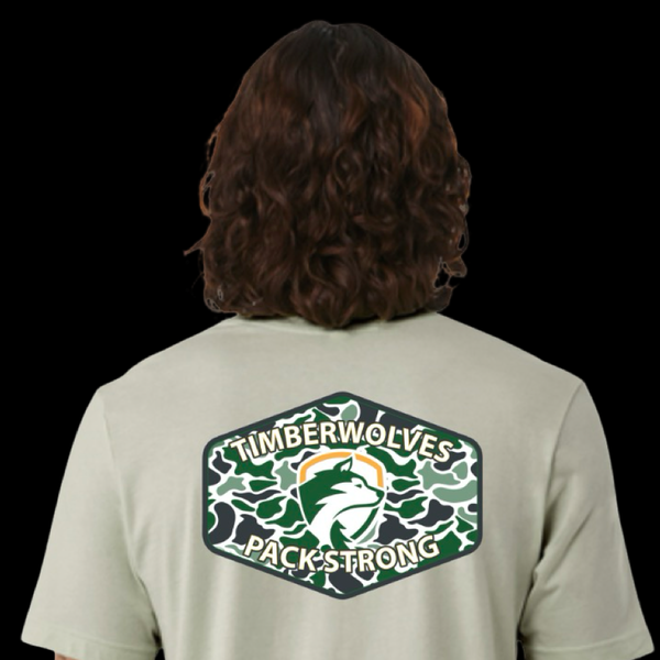 PRE-SALE: Tall Pines Timberwolves Pack Strong Old School Unisex Camo Shirt