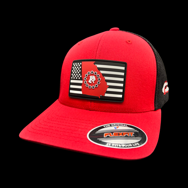 Flexfit (M to L) 6511 Hometown GA Football Red Black Performance Fitted Hat