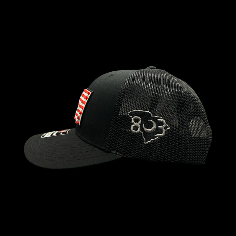 Richardson 112 3D Old Glory Waving Black Performance Trucker Hat