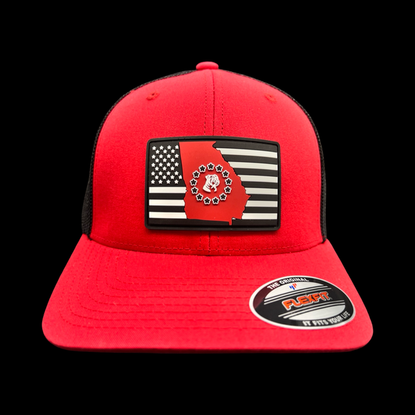 Flexfit (M to L) 6511 Hometown GA Football Red Black Performance Fitted Hat