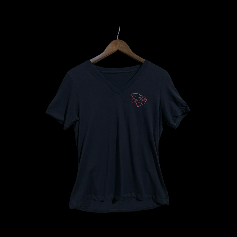 Hometown Rooster Black & Garnet 803 Ladies Premium Cotton Blend Vneck Tee
