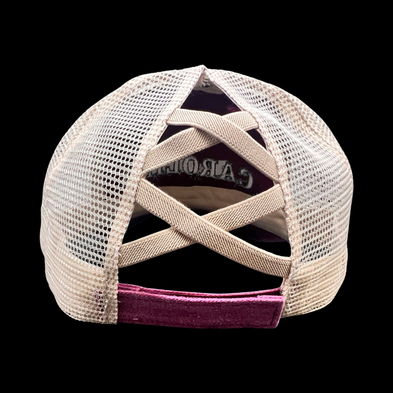 Carolina 803 Garnet Pony Tail Criss Cross Relaxed Trucker Hat