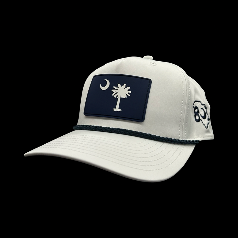 Richardson 258 Rope White Palmetto Moon Navy Performance PVC Patch Trucker Hat