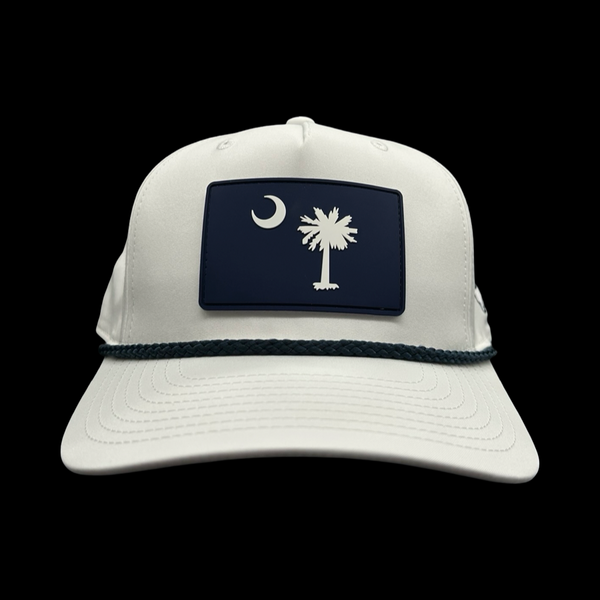 Richardson 258 Rope White Palmetto Moon Navy Performance PVC Patch Trucker Hat
