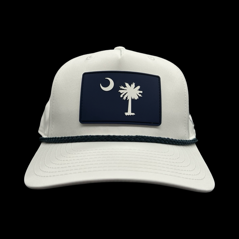 Richardson 258 Rope White Palmetto Moon Navy Performance PVC Patch Trucker Hat