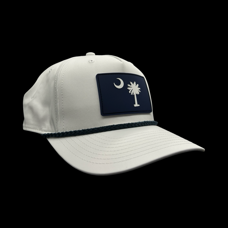 Richardson 258 Rope White Palmetto Moon Navy Performance PVC Patch Trucker Hat
