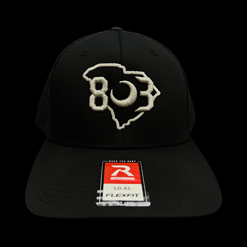 803 Richardson Black Fitted Mesh Flex Trucker Hat