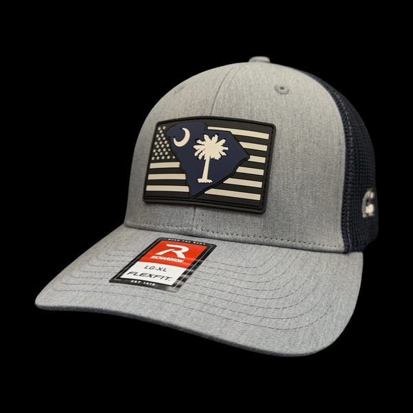 Richardson Flexfit Heather Navy Performance PVC Patch Patriotic Fitted Trucker Hat