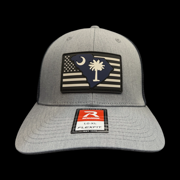 Richardson Flexfit Heather Navy Performance PVC Patch Patriotic Fitted Trucker Hat
