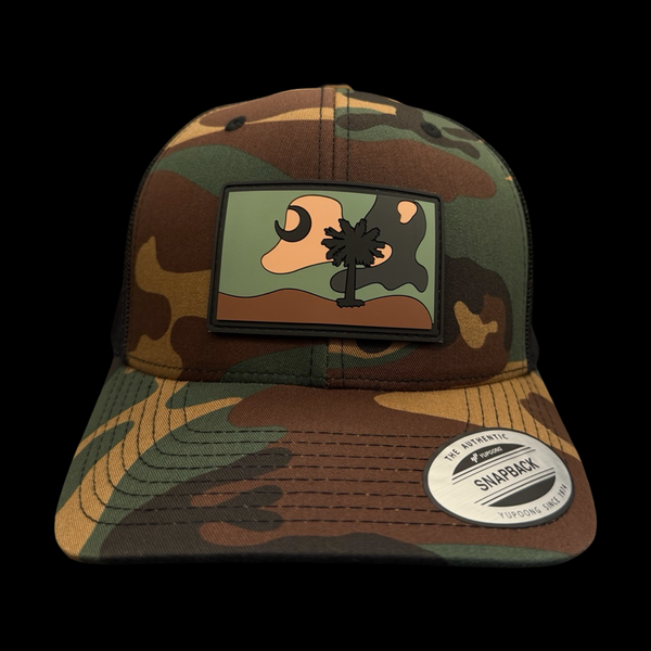 Yupoong Army Camo Palmetto Moon Performance PVC Patch Trucker Hat