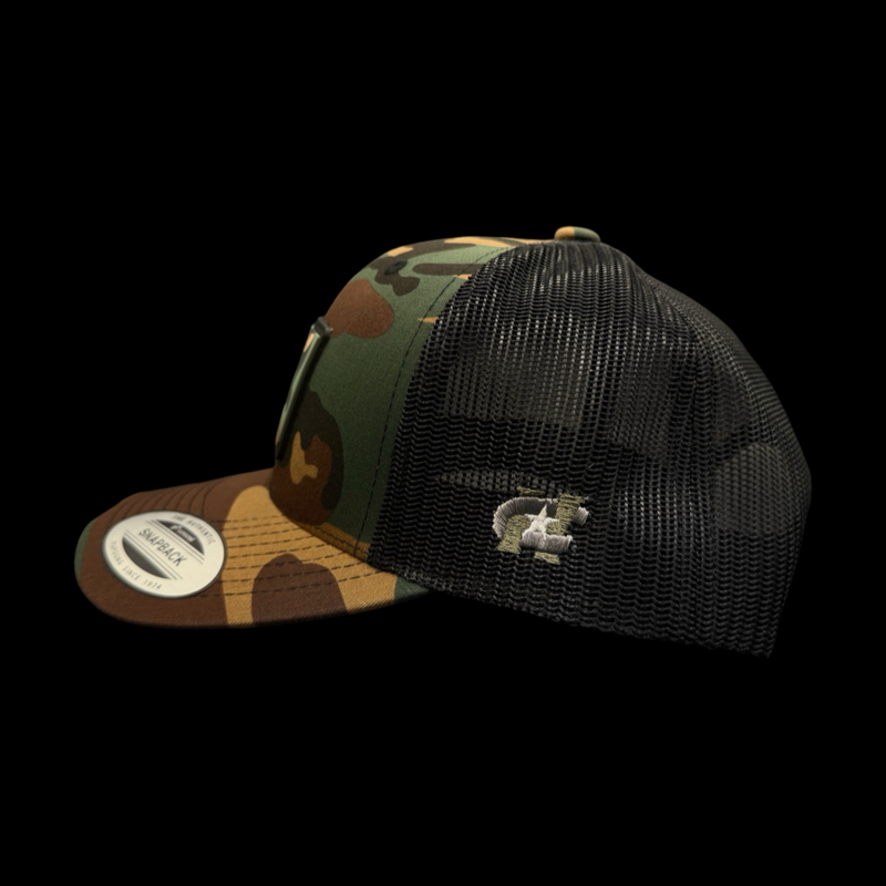 Yupoong Army Camo Palmetto Moon Performance PVC Patch Trucker Hat