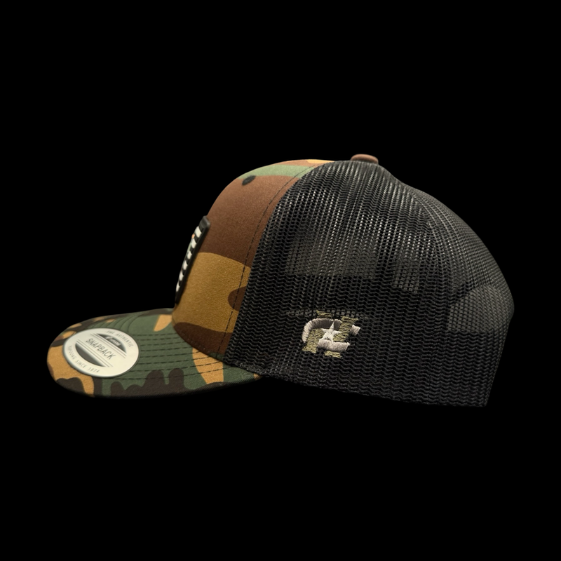 Yupoong Army Camo Patriotic Performance PVC Patch Trucker Hat