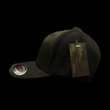 864 Yupoong Black Camo Fitted Trucker Hat