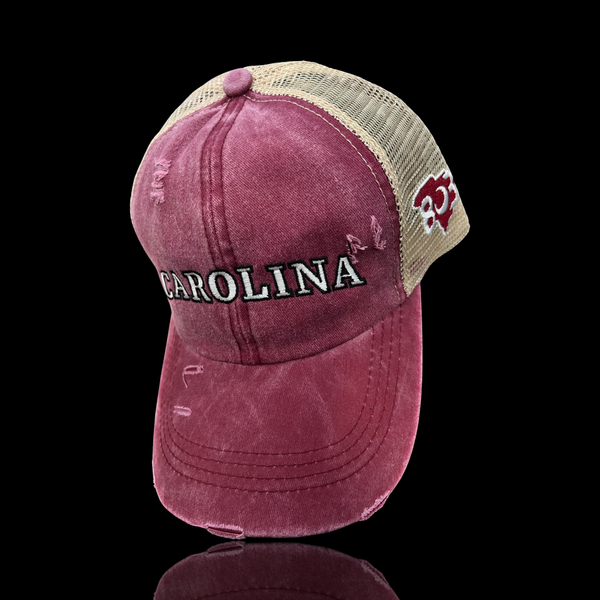 Carolina 803 Garnet Pony Tail Criss Cross Relaxed Trucker Hat