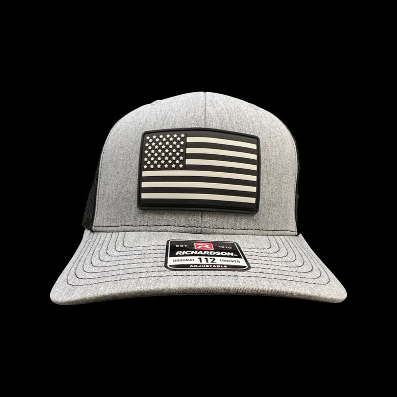 Richardson Heather Grey Black Vintage Old Glory PVC Performance Patch Trucker Hat