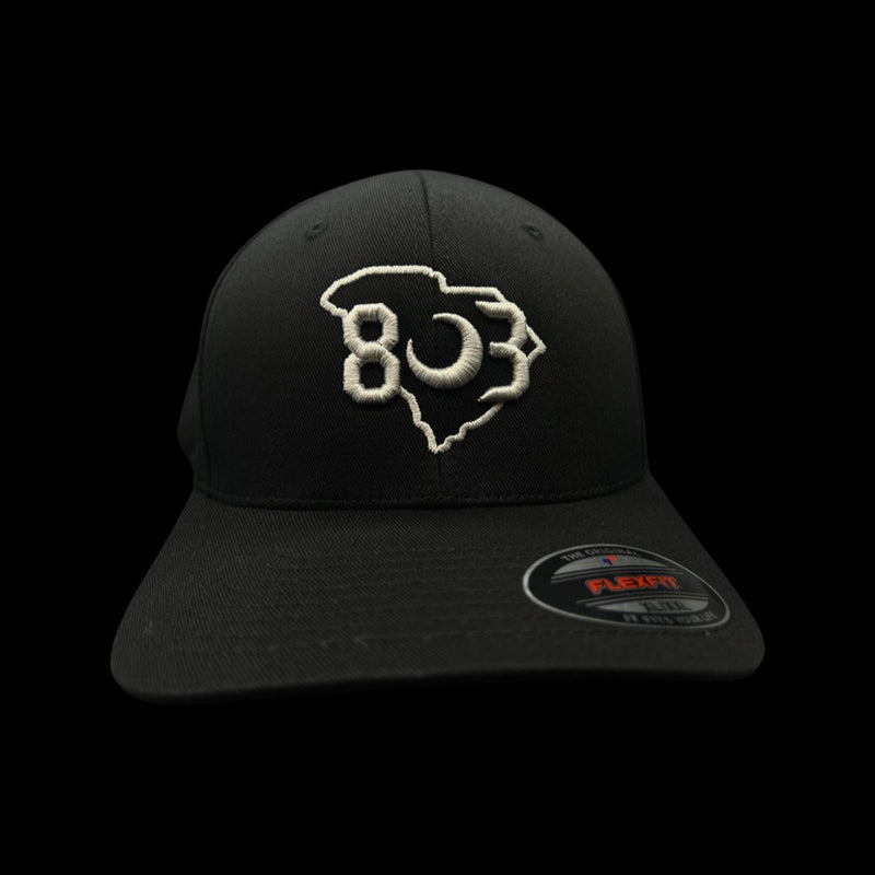 803 Flexfit XXL Black fitted cotton hat (2 logo colors)